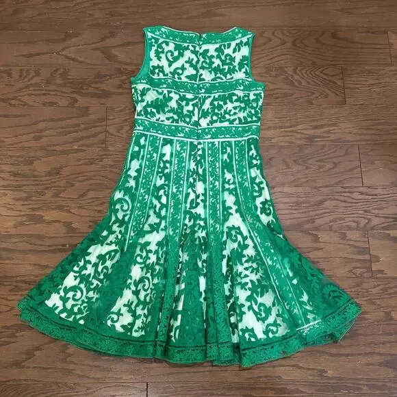 Tadashi Shoji Green Lace Embroidered Fit-and-Flare Cocktail Dress Size 6 - Picture 3 of 10